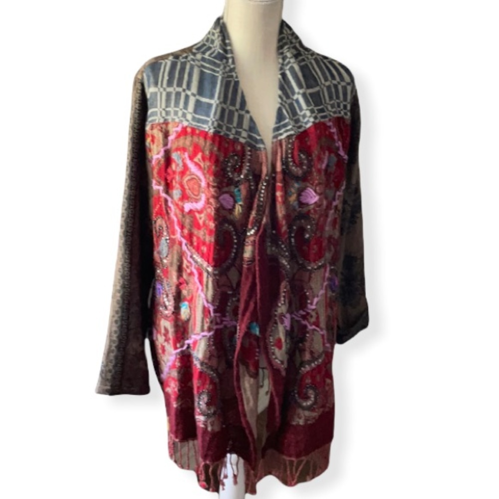 Soft Surroundings 100% Wool Patchwork Embroidered… - image 2